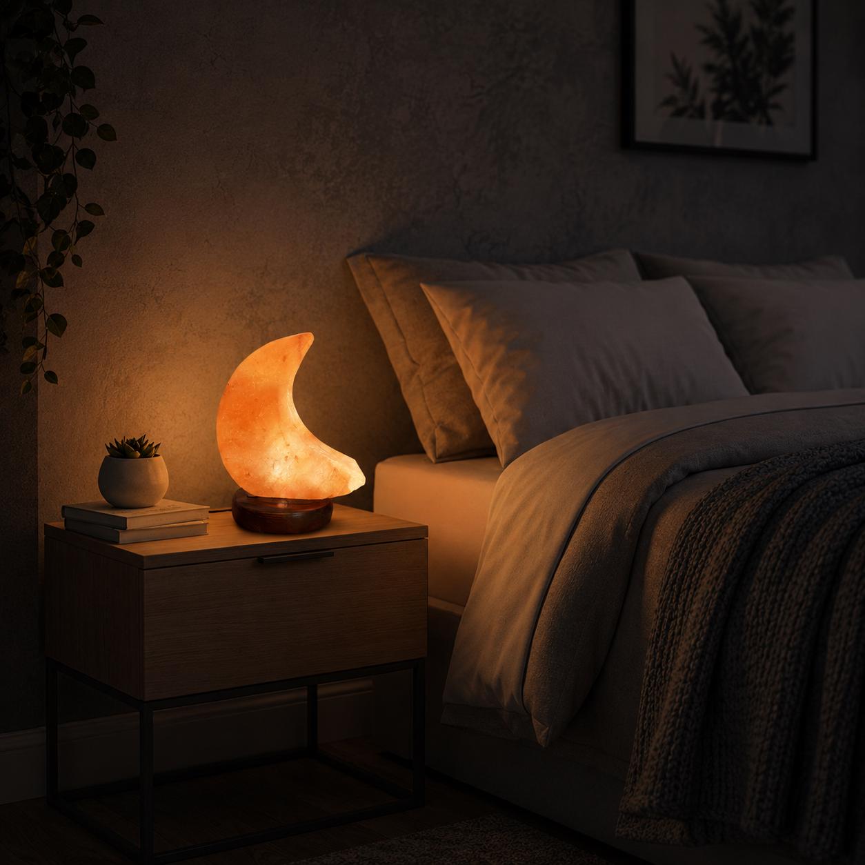 Mini Moon Himalayan Salt Lamp USB crescent shape glowing multicolor