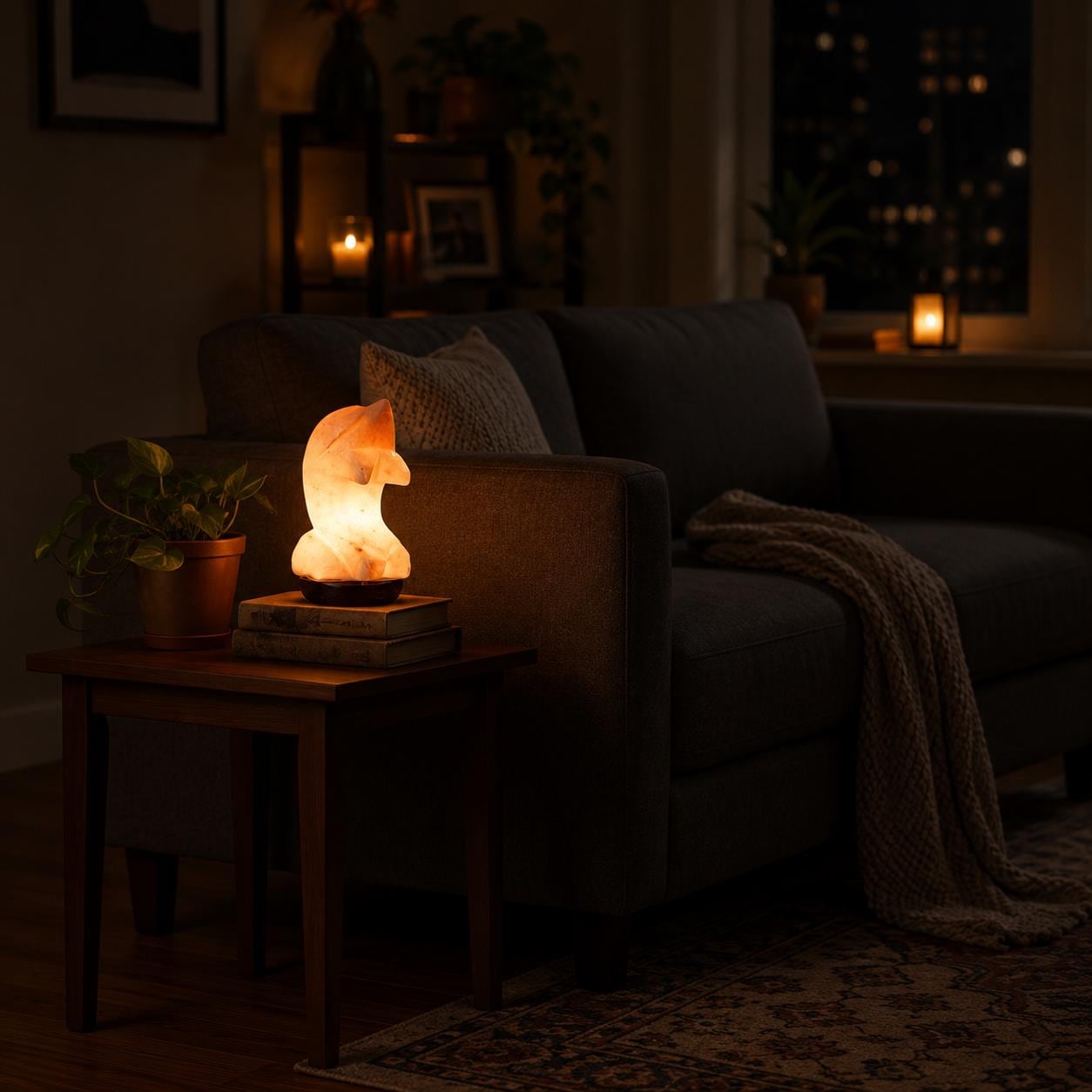 Mini Dolphin Himalayan Salt Lamp USB glowing with soft multicolor light