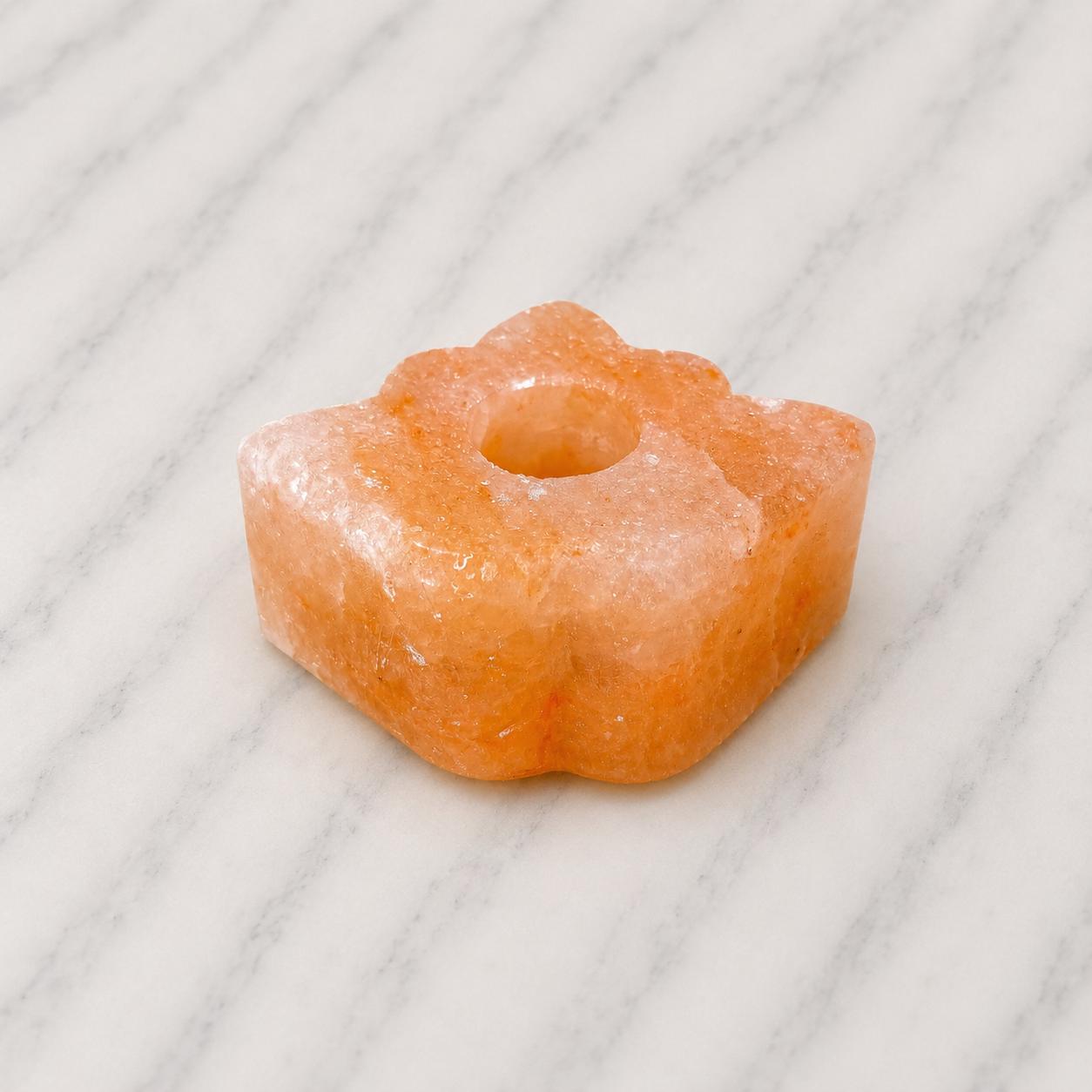 Himalayan Salt Candle Holder Leaf shape glowing with warm candlelight