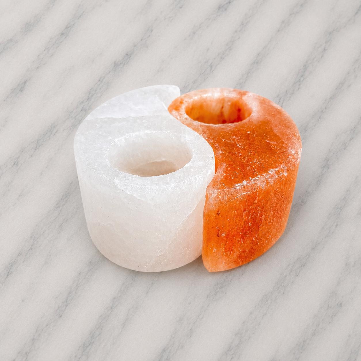 Himalayan Salt Candle Holder Ying Yang set pink and white pieces together