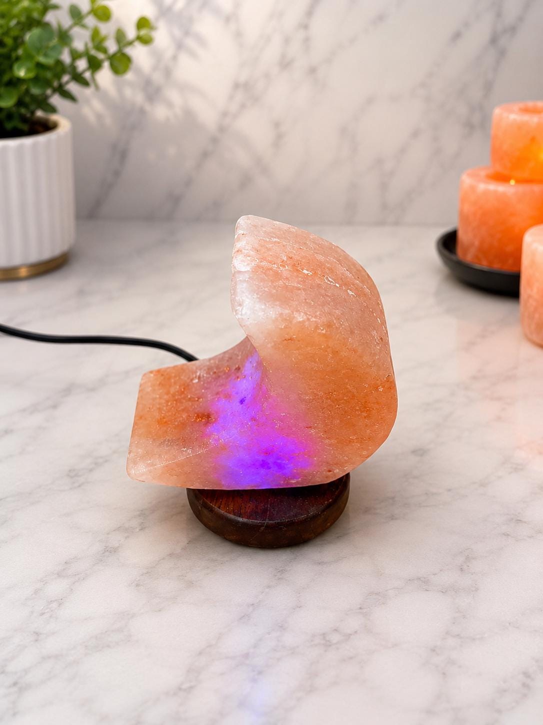 Mini Moon Himalayan Salt Lamp USB crescent shape glowing multicolor