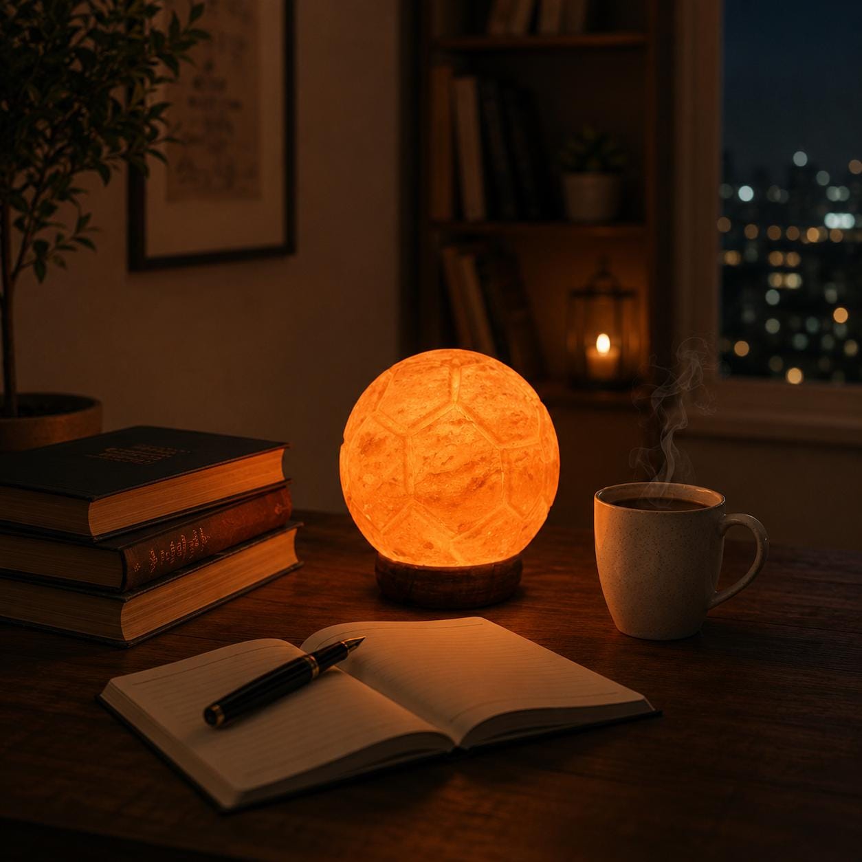 Football Himalayan Salt Lamp hand carved sports fan decor glowing warm amber