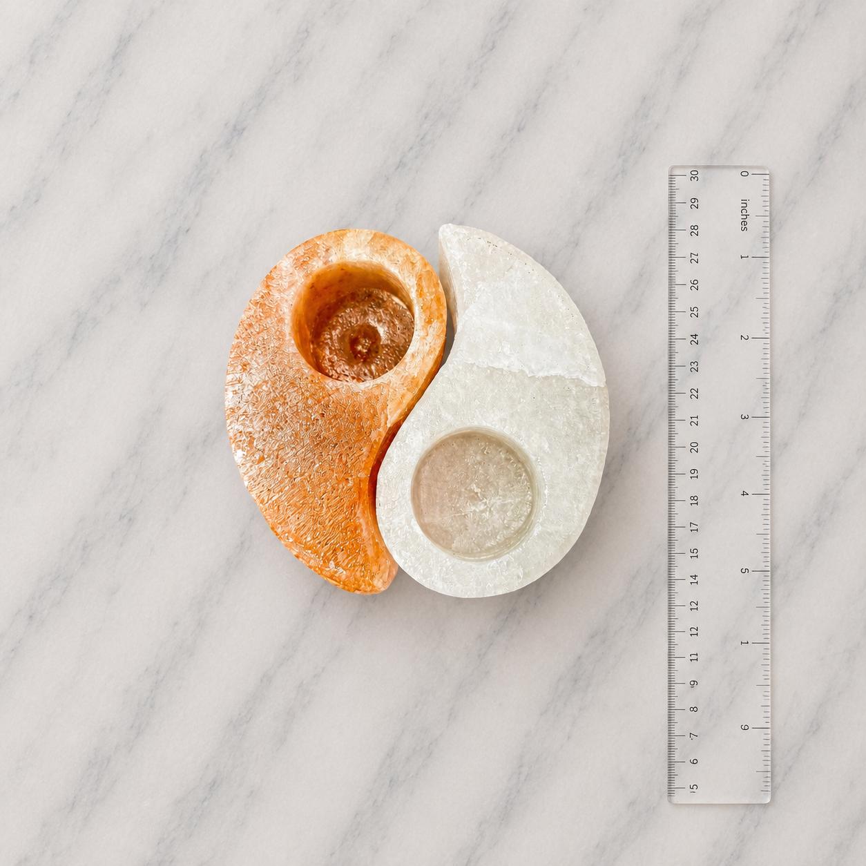 Himalayan Salt Candle Holder Ying Yang set pink and white pieces together