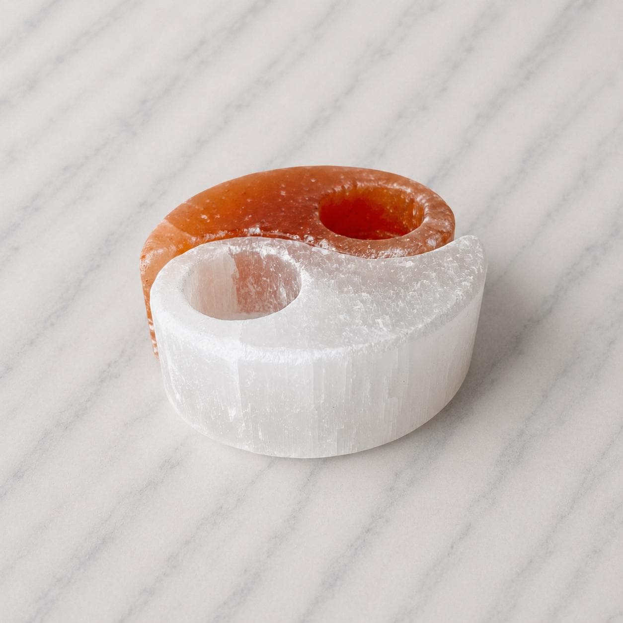 Himalayan Salt Candle Holder Ying Yang set pink and white pieces together