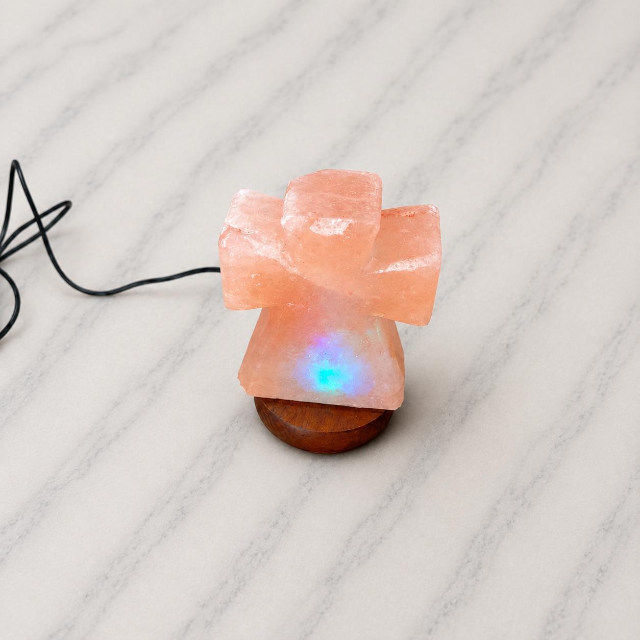 Mini Cross Himalayan Salt Lamp USB glowing with soft multicolor light