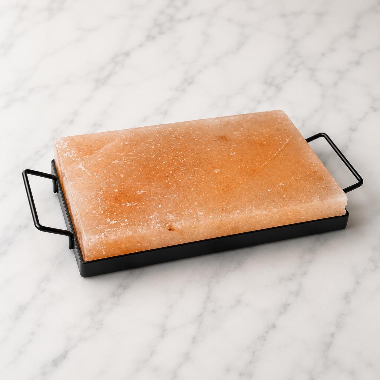 Himalayan Salt Block for Grilling natural pink salt slab on wooden board