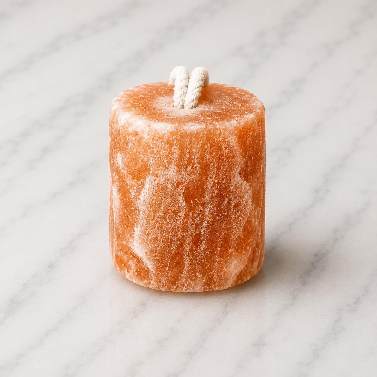 Himalayan Salt Licking Block with rope hanging in a horse stall