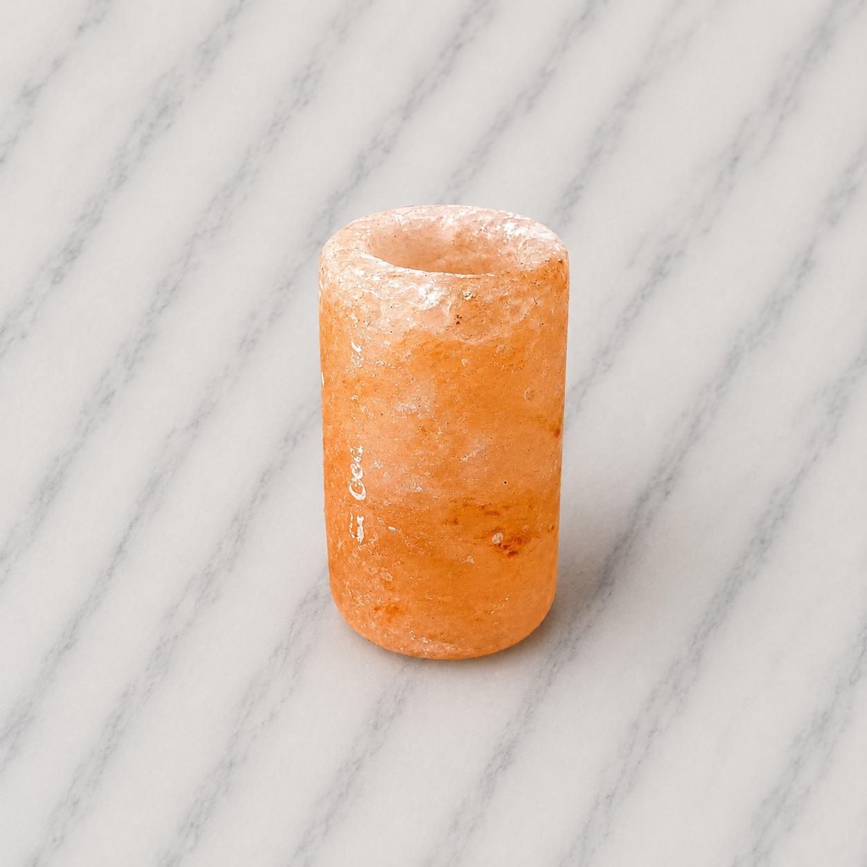 Himalayan Salt Candle Holder Cylinder glowing with warm candlelight